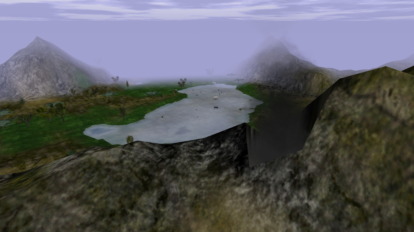 Volcano viewed from above outside with Swamp in the background